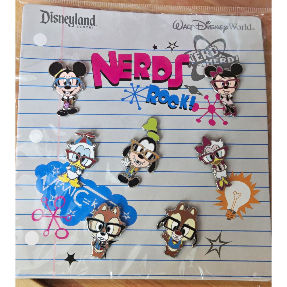 Disney Pins Nerds Rock Full Body Booster Pack 7 Pins Mickey Minnie Goofy 2010